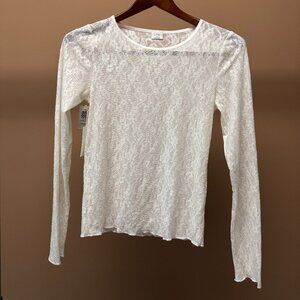 NWT Aritzia Wilfred Lakehouse Longsleeve White Sheer Floral Lace Top Size Medium